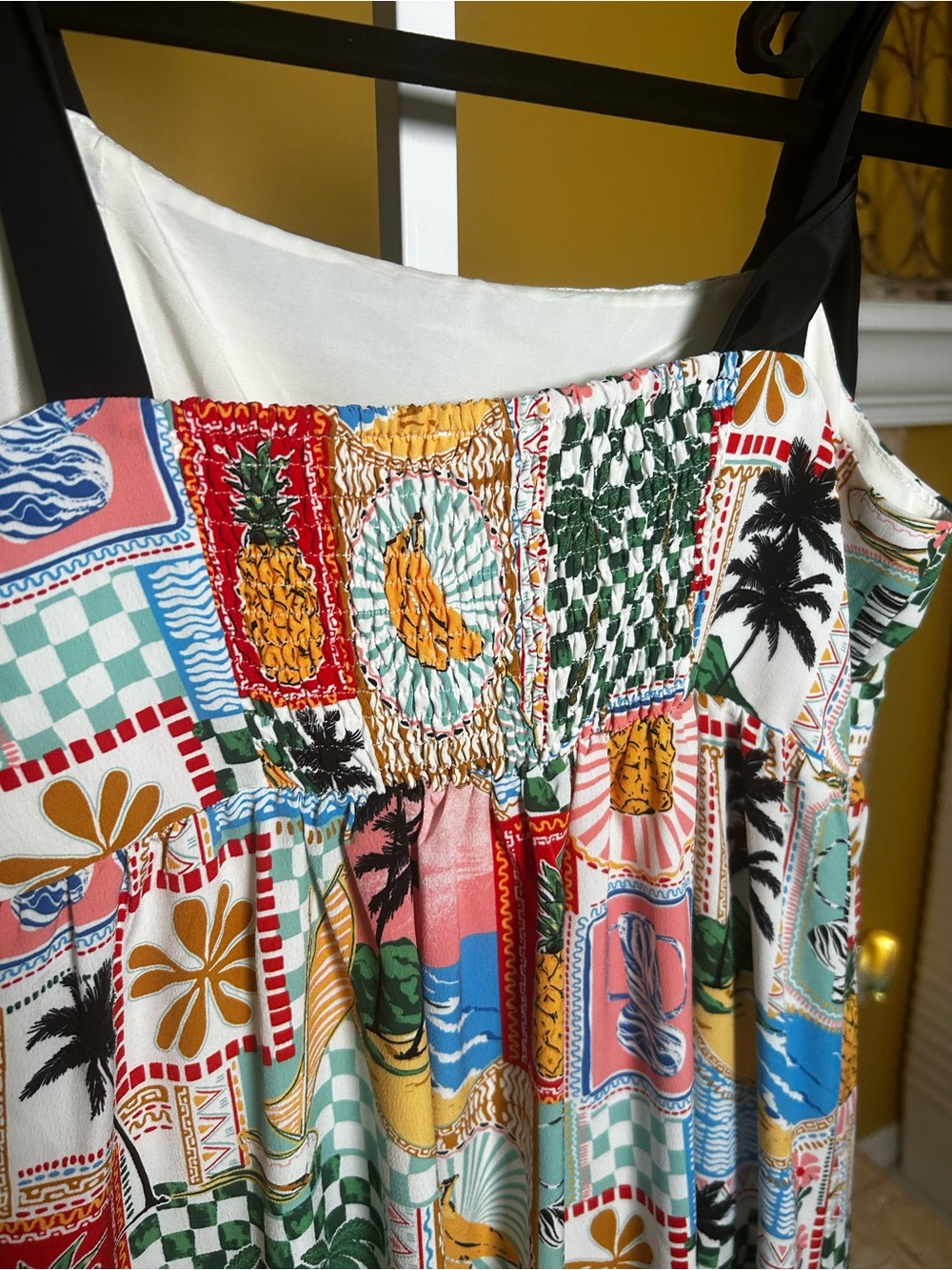 Skies Are Blue Tropical Patchwork Tiered Maxi Dress M Resort Boho old money #632 - Picture 6 of 14